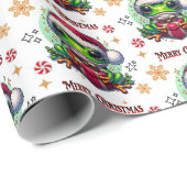 Papier Cadeau Joyeuse grenouille de Noël (Coin rond)