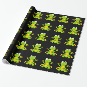 Papier Cadeau Joyeuse grenouille verte d'anniversaire