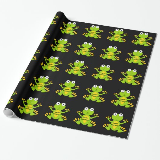 Papier Cadeau Joyeuse grenouille verte d'anniversaire (Déroulé)
