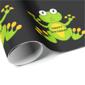 Papier Cadeau Joyeuse grenouille verte d'anniversaire (Coin rond)