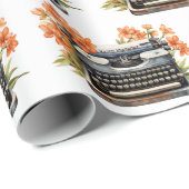 Papier Cadeau Joyeuse machine à écrire rétro Anniversaire (Coin rond)