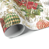 Papier Cadeau Joyeuse Parties scintillant de Noël Baubles Or Rou (Coin rond)