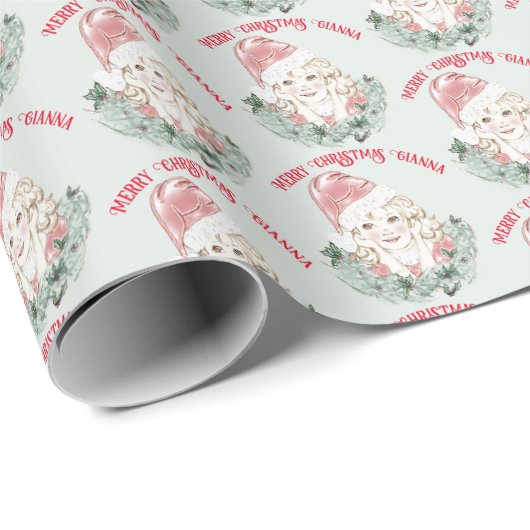 Papier Cadeau Joyeuse petite fille de Noël Wreath personnalisée (Coin rond)