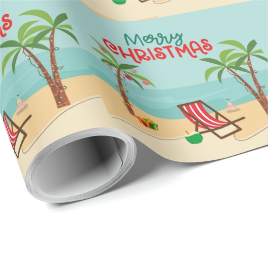 Papier Cadeau Joyeuse plage de Noël (Coin rond)