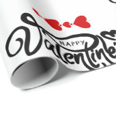 Papier Cadeau Joyeuse Saint Valentin calligraphie Cœurs Rouges F (Coin rond)