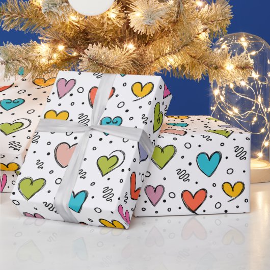 Papier Cadeau Joyeuse Saint-Valentin cœurs colorés (Vacances)