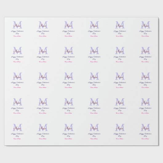 Papier Cadeau Joyeuse Saint-Valentin pastel violet monogramme ro (Plat)