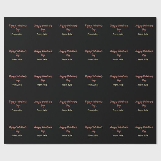 Papier Cadeau Joyeuse Saint-Valentin rouge noir de nom stylé (Plat)