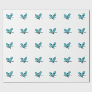 Papier Cadeau Joyeuse Saint-Valentin turquoise cœur nom lettre 