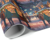 Papier Cadeau Joyeuse scène de Noël hivernal (Coin rond)