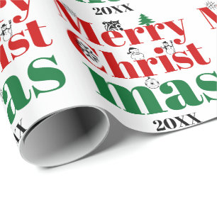 Papier Cadeau Joyeuse typographie de Noël et éléments vintages