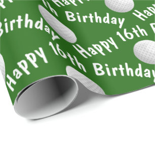 Papier Cadeau Joyeuses balles de golf 16e anniversaire
