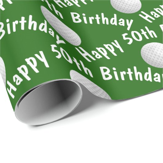 Papier Cadeau Joyeuses balles de golf 50e anniversaire (Coin rond)