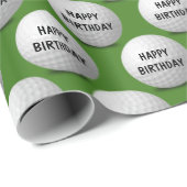 Papier Cadeau Joyeuses balles de golf d'anniversaire sur vert (Coin rond)