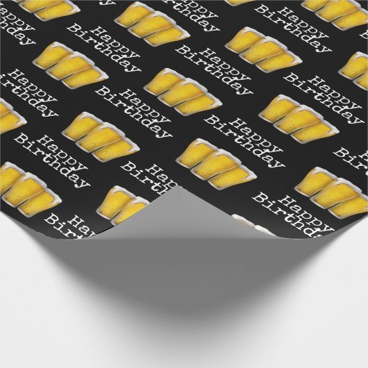 Papier Cadeau Joyeuses bières d'anniversaire en noir (Coin)