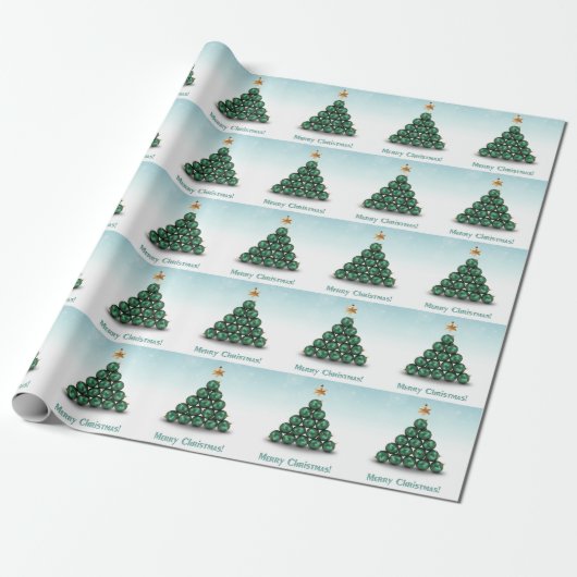 Papier Cadeau Joyeuses boules de Noël Arbre Mint Pastel Design (Déroulé)