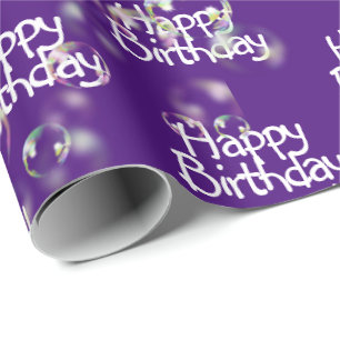 Papier Cadeau Joyeuses bulles d'anniversaire sur violet