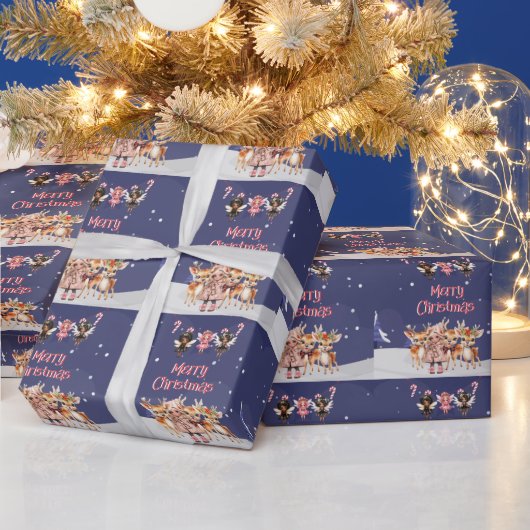 Papier Cadeau Joyeuses fées de Sucre de canne de rennes de Noël (Vacances)