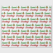 Papier Cadeau Joyeuses Fêtes Bells Noël rouge vert script (Plat)