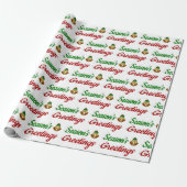 Papier Cadeau Joyeuses Fêtes Bells Noël rouge vert script (Déroulé)