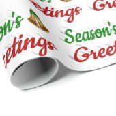 Papier Cadeau Joyeuses Fêtes Bells Noël rouge vert script (Coin rond)