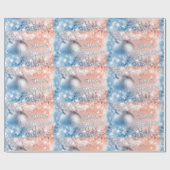 Papier Cadeau Joyeuses fêtes Bleu clair et Noël corail (Plat)