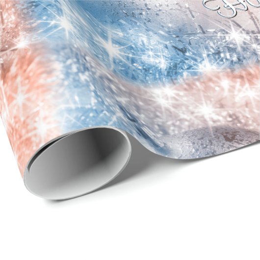 Papier Cadeau Joyeuses fêtes Bleu clair et Noël corail (Coin rond)