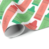 Papier Cadeau Joyeuses fêtes Crayons rouges et verts (Coin rond)