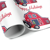 Papier Cadeau Joyeuses fêtes Grange et Tracteur (Coin rond)