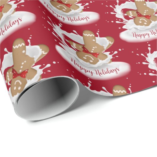 Papier Cadeau Joyeuses fêtes Homme en pain d'épice au lait (Coin rond)