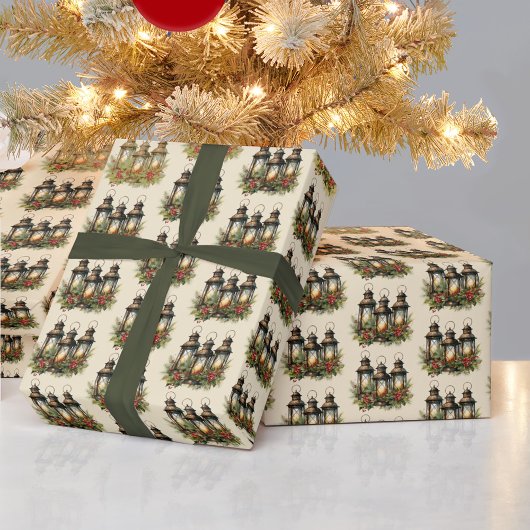 Papier Cadeau Joyeuses fêtes Lanternes d'hiver