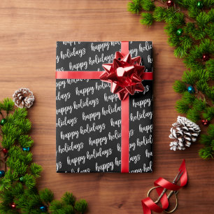 Papier Cadeau Joyeuses Fêtes Modernes Script Noir et Blanc