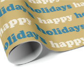 Papier Cadeau Joyeuses fêtes | Motif de texte bleu et or (Coin rond)