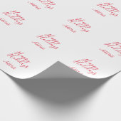 Papier Cadeau Joyeuses fêtes Noël calligraphie rouge simple mi (Coin)