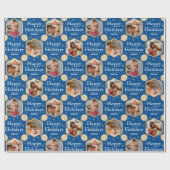 Papier Cadeau Joyeuses fêtes Noël Flocon de neige Photo Bleu (Plat)