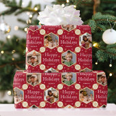 Papier Cadeau Joyeuses fêtes Noël Flocon de neige Photo Deep Red