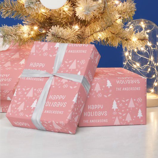Papier Cadeau Joyeuses Fêtes Noël Rose (Vacances)