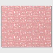 Papier Cadeau Joyeuses Fêtes Noël Rose (Plat)