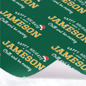 Papier Cadeau Joyeuses Fêtes Nom Noël Santa Hat Vert Or