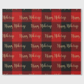 Papier Cadeau Joyeuses Fêtes Or Script Plaid Rouge de Buffalo (Plat)
