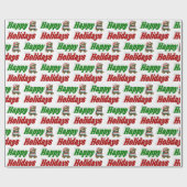 Papier Cadeau Joyeuses fêtes Teddy Bear typographie de Noël (Plat)