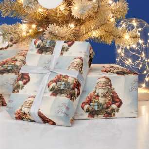 Papier Cadeau Joyeuses Fêtes Vintage Noël Père Noël