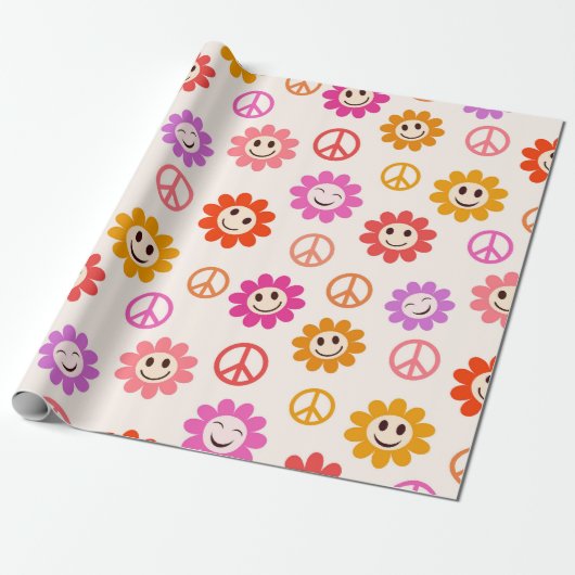 Papier Cadeau Joyeuses Fleurs souriantes motif avec des signes d (Déroulé)