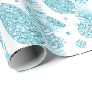 Papier Cadeau Joyeuses vacances Aqua Parties scintillant blanche