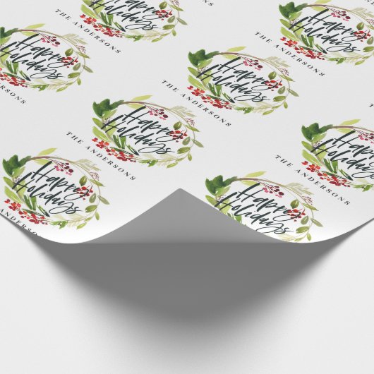Papier Cadeau Joyeuses vacances aquarelle feuillage (Coin)