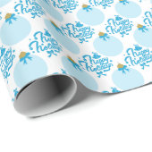 Papier Cadeau Joyeuses vacances Bauble Ornament Bleu (Coin rond)