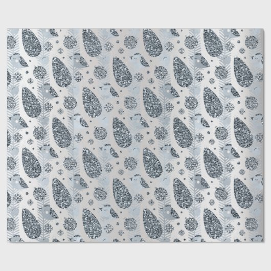 Papier Cadeau Joyeuses Vacances Bleu Parties scintillant Argent  (Plat)