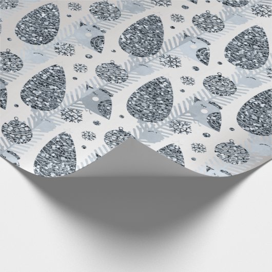 Papier Cadeau Joyeuses Vacances Bleu Parties scintillant Argent  (Coin)