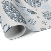 Papier Cadeau Joyeuses Vacances Bleu Parties scintillant Argent  (Coin rond)