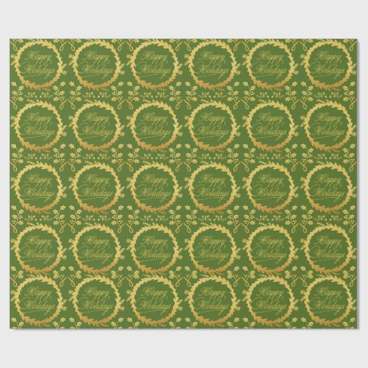 Papier Cadeau Joyeuses Vacances Gold Wreath (Plat)